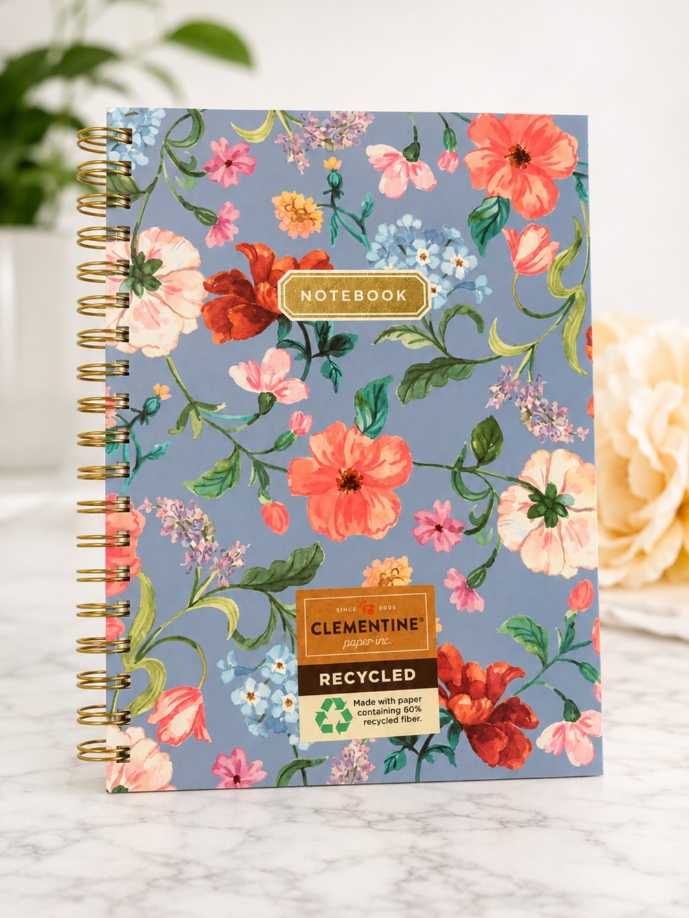 Clementine blue wildflowers Floral Spiral Notebook